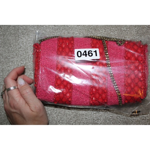 Anthropologie Beaded Striped Crossbody Bag Red Pink Chain Strap NWT - Picture 12 of 12